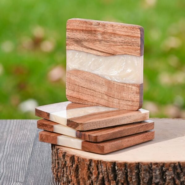 premium wooden &resin coaster set
